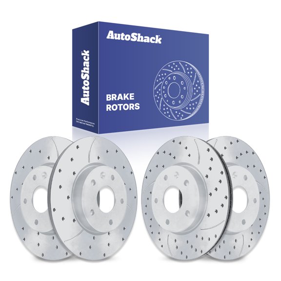 AutoShack Front & Rear Drilled & Slotted Silver Matte Coated Brake Rotors, 4pcs, Compatible with Buick Encore 2013-2022 AWD FWD 1.4L