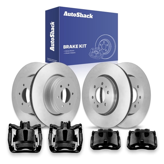 AutoShack Front Vented & Rear Vented Brake Rotors + Calipers Black 8-PC Brake Kit Replacement for 2012-2016 Ford F-150 2018-2020 Ford F-150