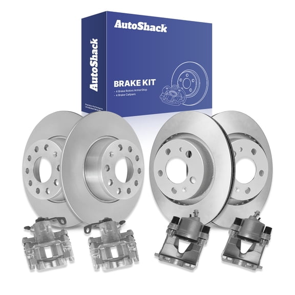 AutoShack Front & Rear Brake Rotors & Calipers for Volkswagen, Golf 2006, FWD L4 1.9L 2.0L - Coated - ArmorStop