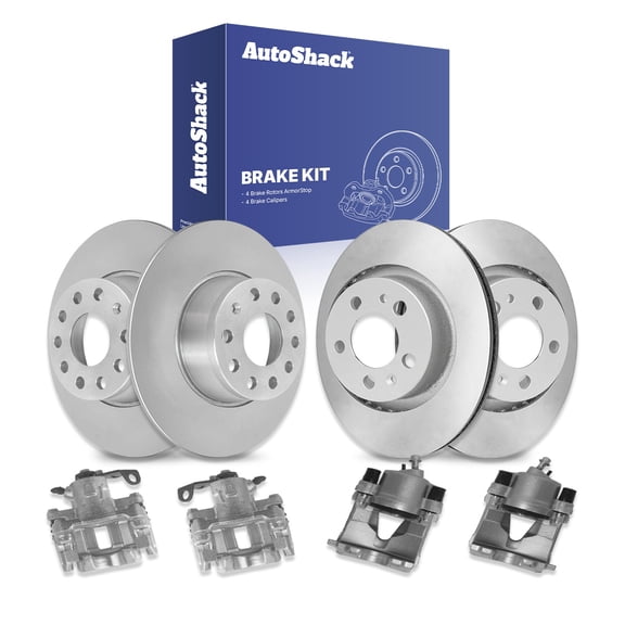 AutoShack Front & Rear Brake Rotors Calipers | Replacement for 2006 Volkswagen Golf 1.9L 2.0L FWD | Coated | 8-PC Brake Kit | ArmorStop