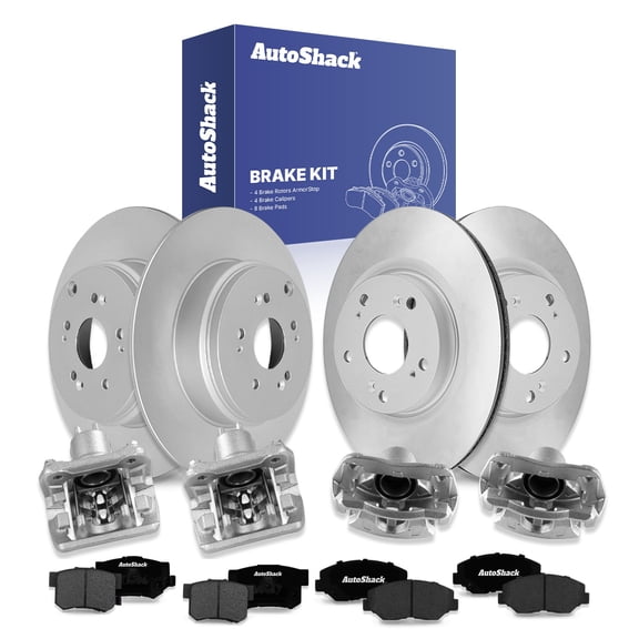 AutoShack Front & Rear Brake Rotors Ceramic Brake Pads Calipers | Replacement for 2005-2006 Honda CR-V 2.4L 4WD FWD | Coated | 16-PC Brake Kit | ArmorStop