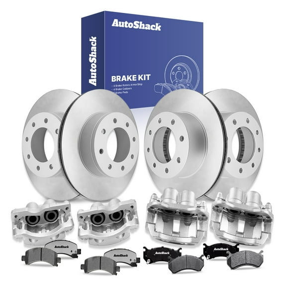 AutoShack Front & Rear Brake Rotors, Ceramic Pads & Calipers for Chevrolet, Express 2500 2005, AWD RWD V8 6.0L - Coated - ArmorStop