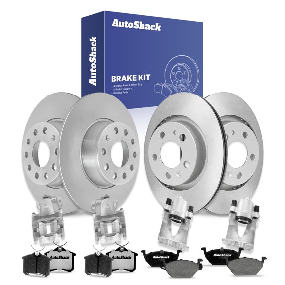 AutoShack Front & Rear Brake Rotors, Ceramic Pads & Calipers for Volkswagen, Jetta City 2007-2009, FWD L4 2.0L - Coated - ArmorStop