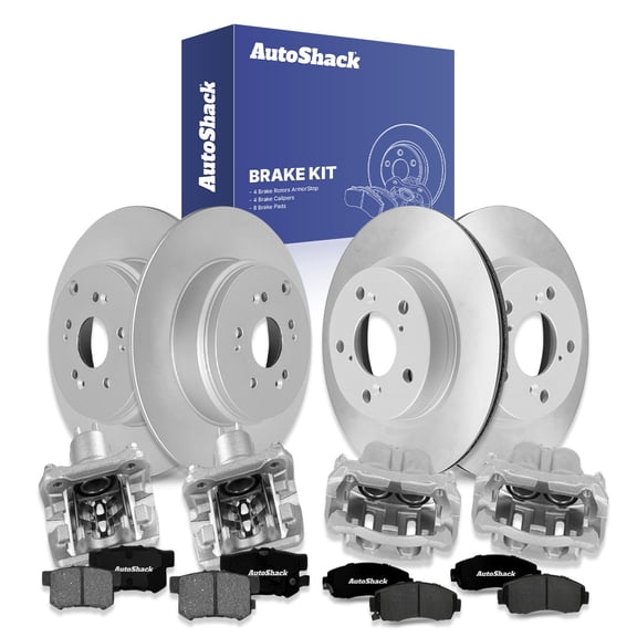 AutoShack Front & Rear Brake Rotors Ceramic Brake Pads Calipers | Replacement for 2007-2011 Honda CR-V 2010-2012 Acura RDX 2.3L 2.4L 4WD FWD | Coated | 16-PC Brake Kit | ArmorStop