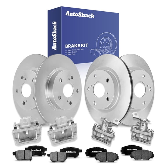 AutoShack Front & Rear Brake Rotors, Ceramic Pads & Calipers for Toyota & Pontiac, Matrix 2009-2013 Vibe 2009-2010, FWD L4 2.4L - Coated - ArmorStop