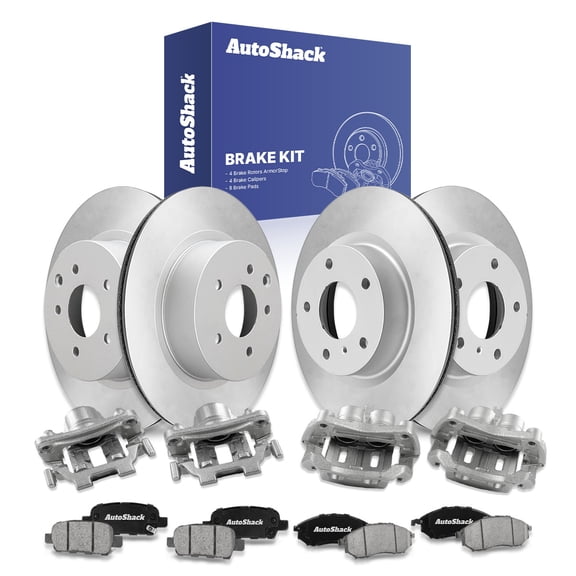 AutoShack Front & Rear Brake Rotors, Ceramic Pads & Calipers for INFINITI, M35 2010 M45 2010, AWD RWD V6 3.5L V8 4.5L - Coated - ArmorStop