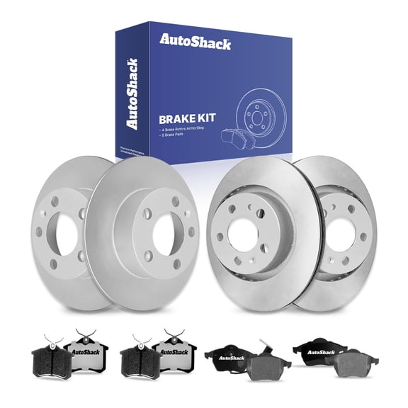 AutoShack Front & Rear Brake Rotors & Ceramic Pads for Volkswagen, Golf 1999, 2001, FWD L4 1.8L V6 2.8L - Coated - ArmorStop