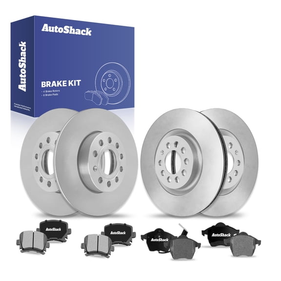 AutoShack Front Vented & Rear Solid Brake Rotors + Ceramic Pads 12-PC Brake Kit Replacement for 2005 Volkswagen Jetta