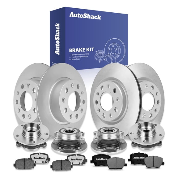 AutoShack Front & Rear Brake Rotors Ceramic Brake Pads Wheel Bearing Hub Assembly | Replacement for 2018-2022 Jeep Compass | Coated | 16-PC Brake Kit | ArmorStop
