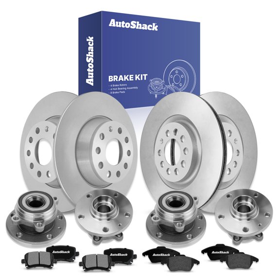 AutoShack Front & Rear Brake Rotors Ceramic Brake Pads Wheel Bearing Hub Assembly | Replacement for 2009-2011 VW Tiguan 2.0L AWD | 16-PC Kit