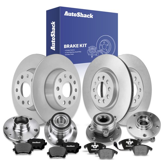 AutoShack Front & Rear Brake Rotors, Ceramic Pads & Hub Bearing Assemblies for Volkswagen, CC 2013-2016, FWD L4 2.0L V6 3.6L