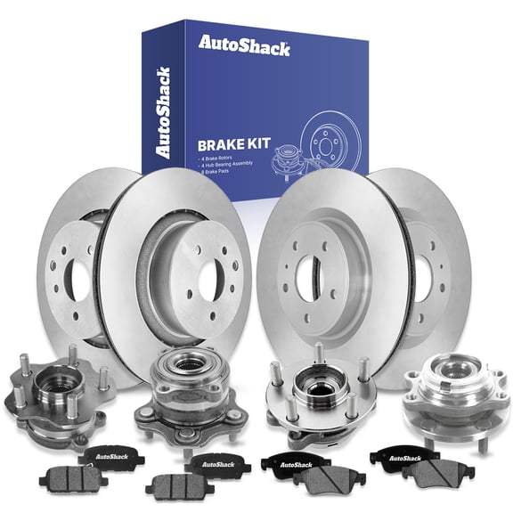 AutoShack Front & Rear Brake Rotors, Ceramic Pads & Hub Bearing Assemblies for INFINITI, Q60 2014, AWD V6 3.7L
