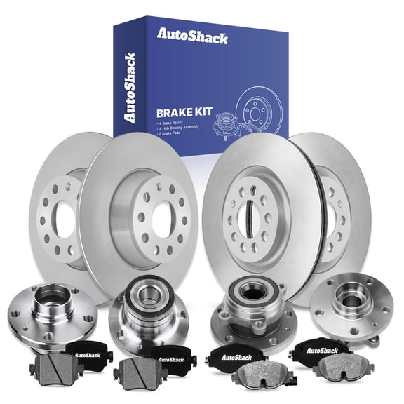AutoShack Front & Rear Brake Rotors, Ceramic Pads & Hub Bearing Assemblies for Volkswagen, Passat 2020-2021, FWD L4 2.0L