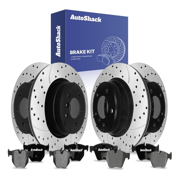 AutoShack Front & Rear Brake Rotors & Ceramic Pads for BMW, X1 2013-2015 335i 2010-2012 335i xDrive 2010-2013, RWD AWD L6 3.0L - E-Coated Drilled & Slotted - ShadowGuard
