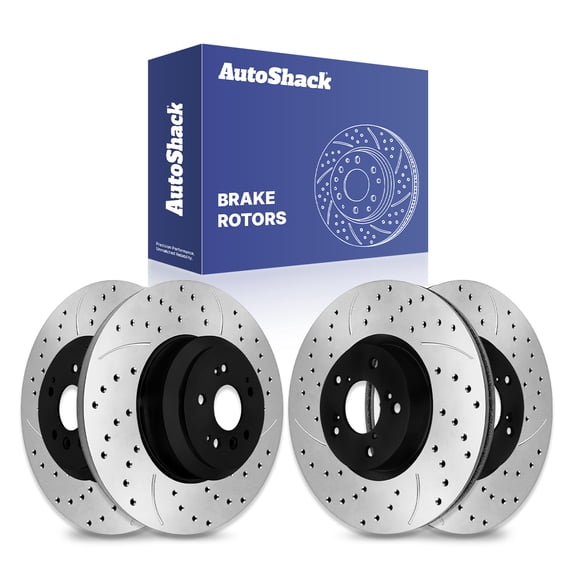 AutoShack Front & Rear Brake Rotors for Honda, Pilot 2016-2022 Ridgeline 2017-2023 Passport 2019-2023, AWD FWD V6 3.5L - E-Coated Drilled & Slotted - ShadowGuard