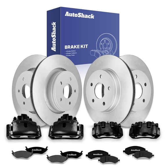 AutoShack Front & Rear Brake Rotors, Premium Pads & Black Calipers for Ram & Chrysler, 1500 2011-2018 1500 Classic 2019-2023 Aspen 2007-2009, 4WD RWD V6 3.0L 3.6L 3.7L V8 4.7L 5.7L