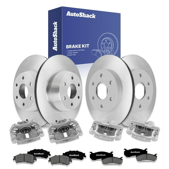 AutoShack Front & Rear Brake Rotors, Premium Pads & Calipers for GMC, Sierra 1500 2003, 4WD RWD V8 5.3L - Coated - ArmorStop