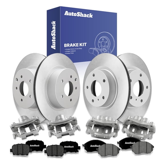 AutoShack Front & Rear Brake Rotors, Premium Pads & Calipers for INFINITI, M35 2010 M45 2010, AWD RWD V6 3.5L V8 4.5L - Coated - ArmorStop