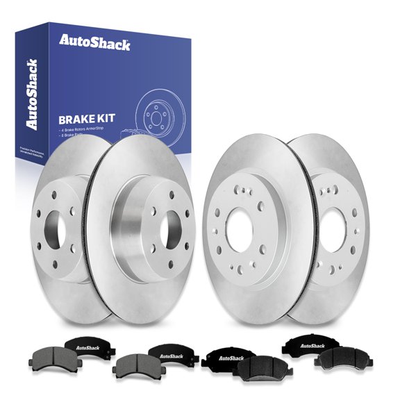 AutoShack Front & Rear Brake Rotors Premium Ceramic Brake Pads | Replacement For 2009-2014 Chevrolet Express 1500 2009-2014 GMC Savana 1500 4.3L V6 AWD RWD | Coated | 12-PC Brake Kit | ArmorStop