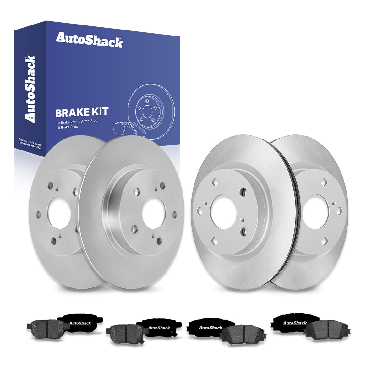 AutoShack Front Vented & Rear Solid Coated Brake Rotors + Premium ...