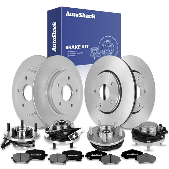 AutoShack Front Vented & Rear Solid Brake Rotors + Premium Ceramic Pads + Hub Bearing Assembly 16-PC Brake Kit Replacement for 2012 Volkswagen Routan
