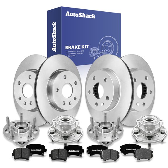 AutoShack Front Vented & Rear Vented Coated Brake Rotors + Premium Ceramic Pads + Hub Bearing Assembly 16-PC Brake Kit Replacement for 2016 Buick LaCrosse 2011 Saab 9-5 ArmorStop