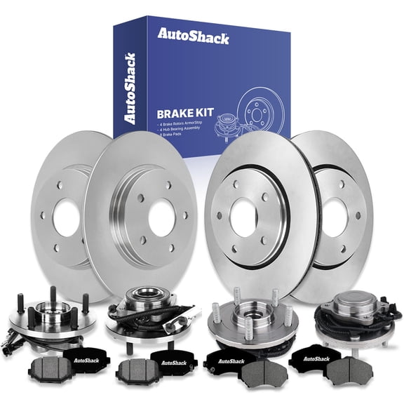 AutoShack Front & Rear Brake Rotors, Premium Pads & Hub Bearing Assemblies for Dodge, Chrysler & Ram, Grand Caravan 2012-2016 Town & Country 2012-2016 C/V 2012-2015, FWD V6 3.6L - Coated - ArmorStop