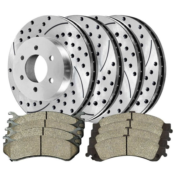 AutoShack Front & Rear Drilled & Slotted Brake Rotors Ceramic Brake Pads | Replacement for Chevrolet Suburban 1500 Tahoe GMC Yukon XL 1500 4WD | Zinc Coated | 12-PC Brake Kit | SilverShield Pro