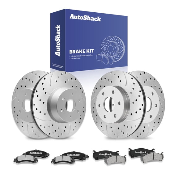 AutoShack Front & Rear Brake Rotors & Ceramic Pads for Chevrolet, Silverado 1500 2003-2006, 4WD RWD AWD V6 4.3L V8 4.8L 5.3L 6.0L - Silver Zinc Coated Drilled & Slotted - SilverShield Pro