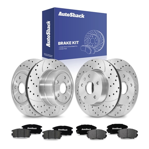 AutoShack Front & Rear Brake Rotors & Ceramic Pads for Chevrolet & GMC, Equinox 2010-2017 Terrain 2010-2017, AWD FWD L4 2.4L V6 3.0L 3.6L - Silver Zinc Coated Drilled & Slotted - SilverShield Pro