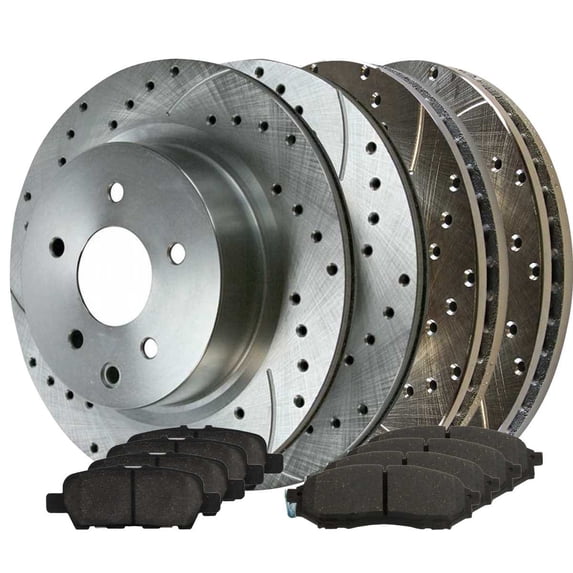 AutoShack Front & Rear Drilled & Slotted Brake Rotors Premium Ceramic Brake Pads | Replacement for INFINITI G37 G35 M35 EX35 Nissan 370Z 350Z | Zinc Coated | 12-PC Brake Kit | SilverShield Pro