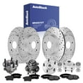 thumbnail image 1 of AutoShack Front Vented & Rear Solid Drilled Slotted Coated Brake Rotor Silver Matte Finish + Premium Ceramic Pad + Hub Bearing Assembly & Repair Kit 16-PC Kit Replacement for 2008-2009 Honda Accord, 1 of 5