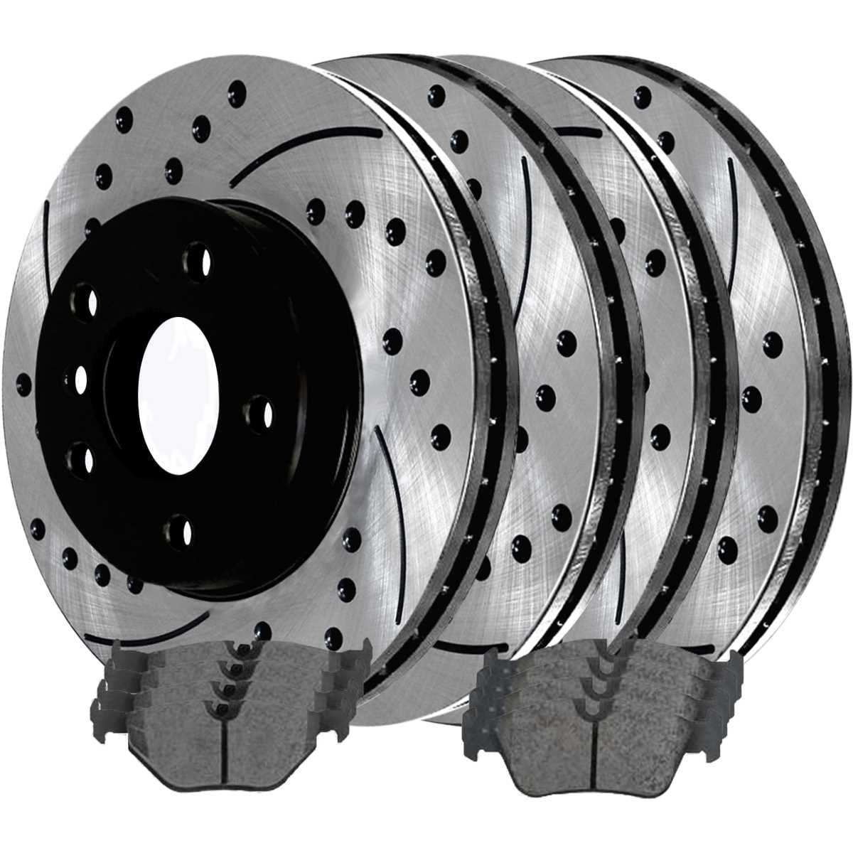 AutoShack Front and Rear Drilled Slotted Brake Rotors Black and Ceramic