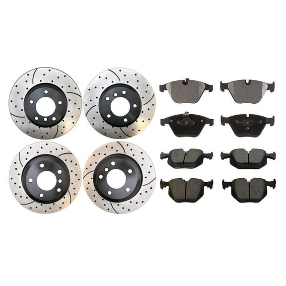 AutoShack Front and Rear Drilled Slotted Brake Rotors Black and Ceramic Pads Kit Replacement for 2006-2007 BMW 530xi 525xi 2008 535xi 528xi 2009-2010 528i xDrive 535i xDrive 2010 528i AWD BRKPKG810