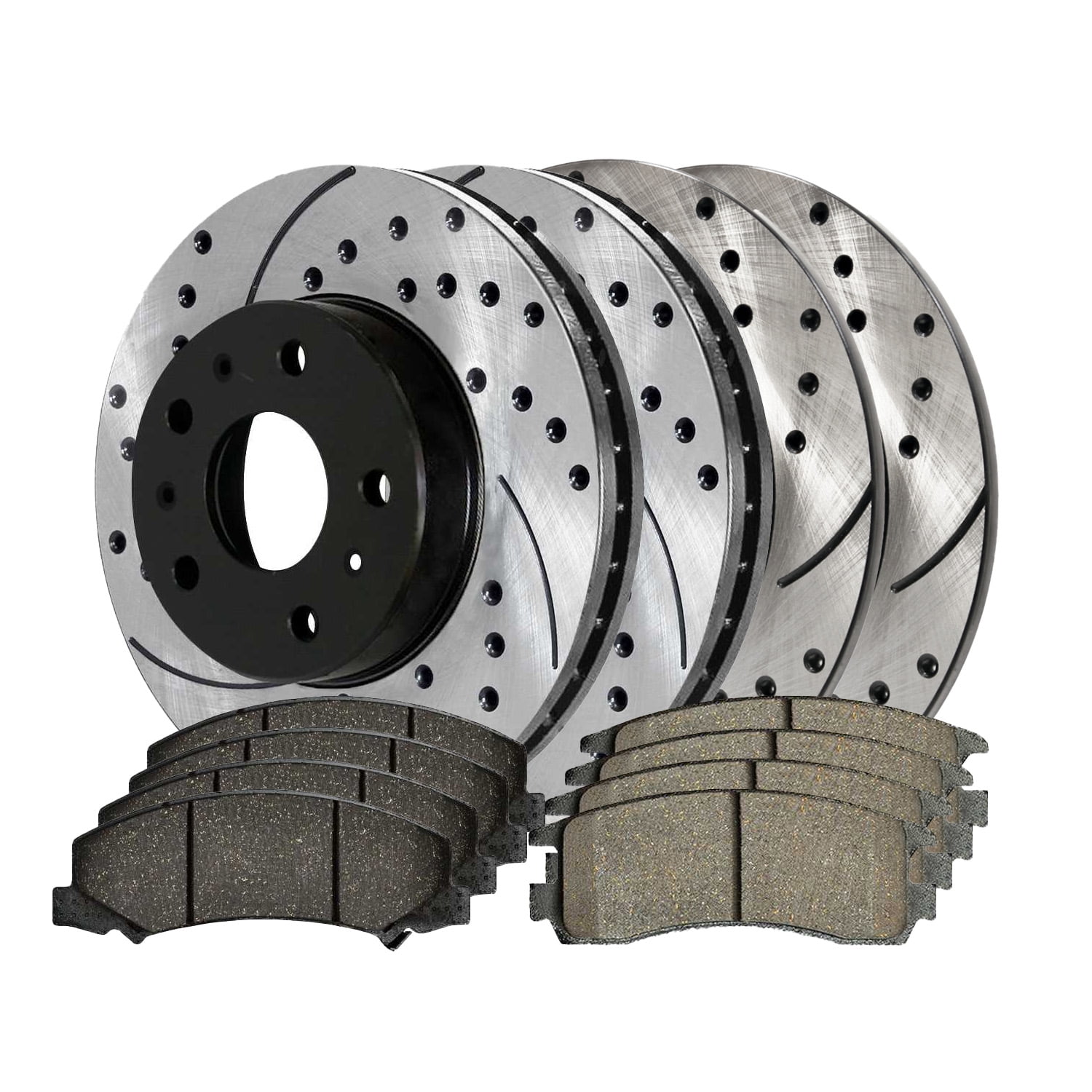 AutoShack Front Drilled & Slotted Brake Rotors & Ceramic Pads Kit For 2013-2019 Cadillac XTS 3.6L V6 - Silver Coated