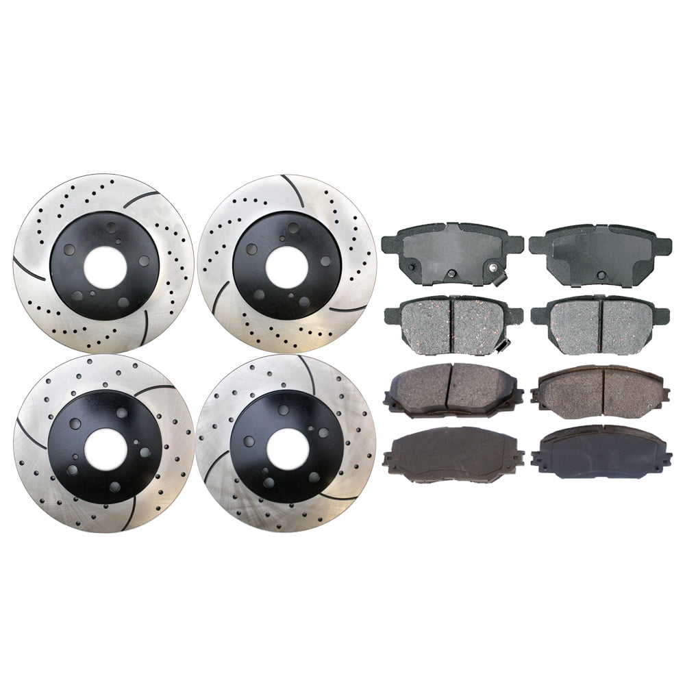 AutoShack Front and Rear Drilled Slotted Brake Rotors Black and Ceramic