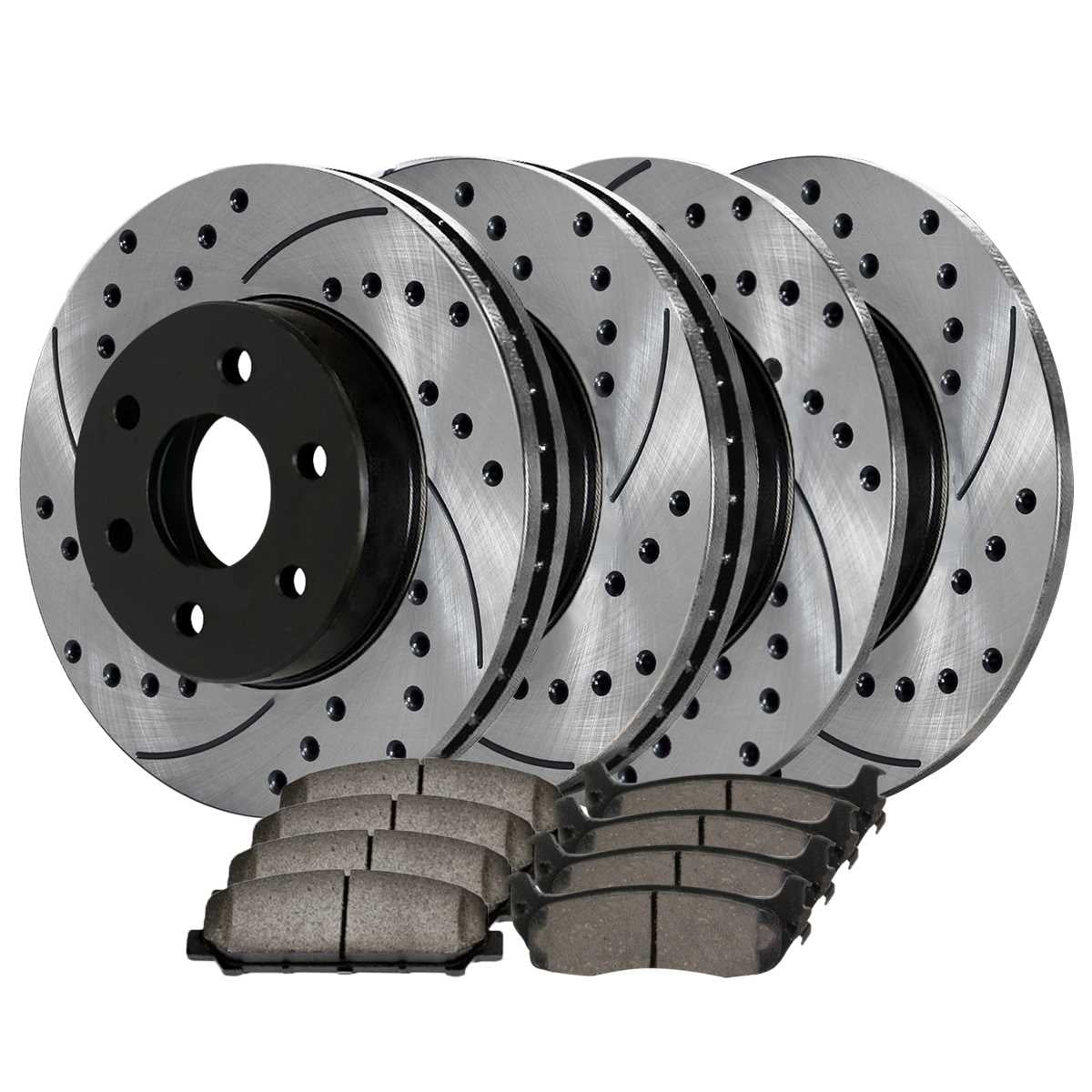 AutoShack Front and Rear Drilled Slotted Brake Rotors Black and Ceramic