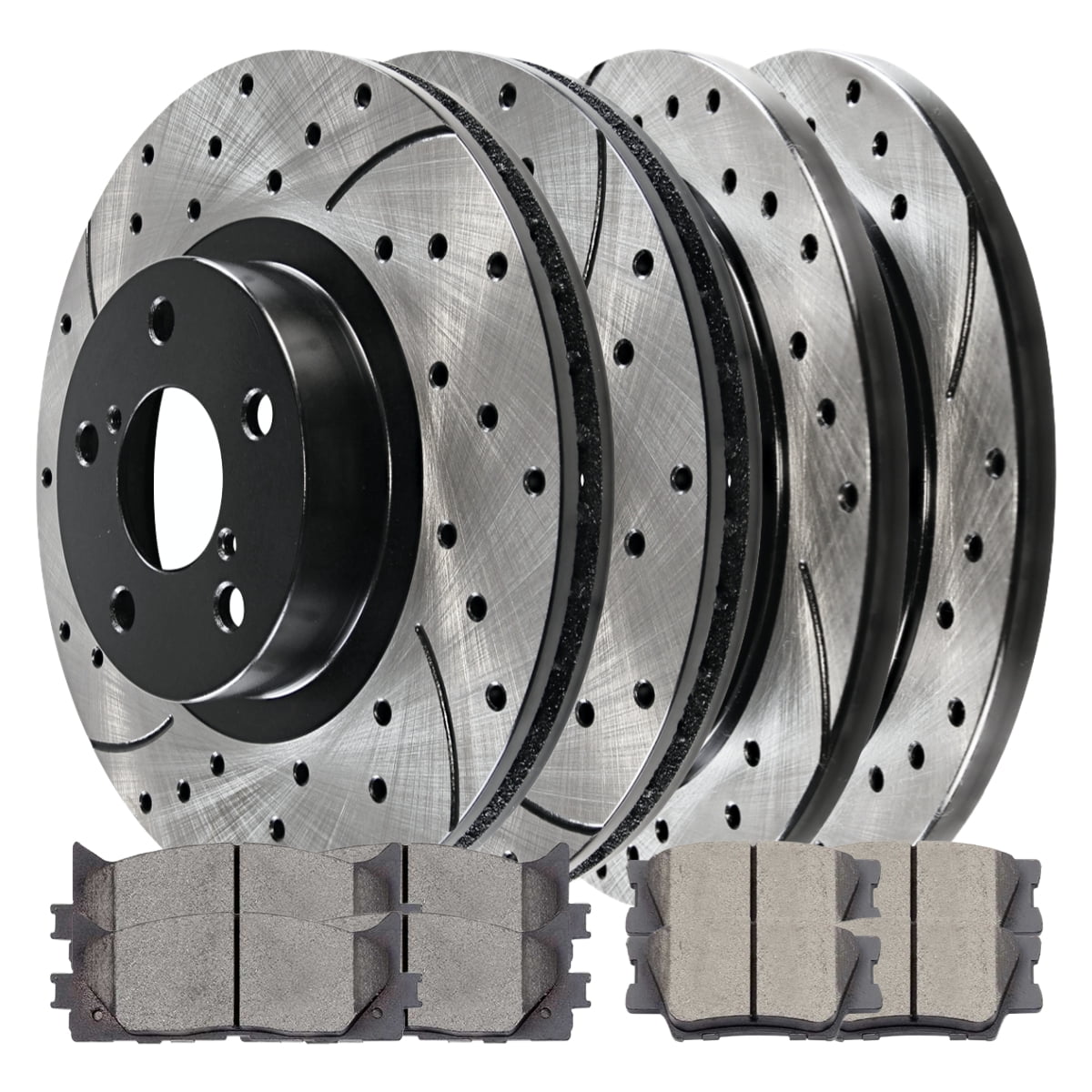 AutoShack Front and Rear Drilled Slotted Brake Rotors Black and Ceramic