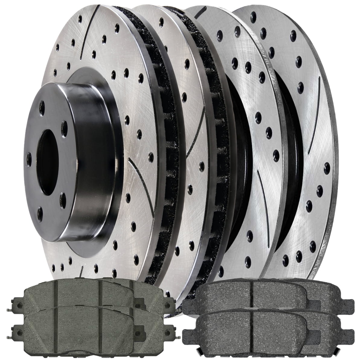 AutoShack Front and Rear Drilled Slotted Brake Rotors Black and Ceramic