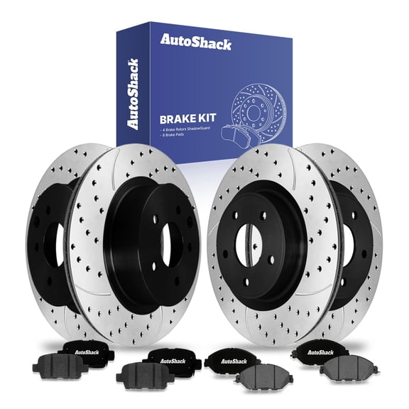 AutoShack Front & Rear Drilled & Slotted Brake Rotors Ceramic Brake Pads | Replacement for INFINITI QX60 JX35 Nissan Murano 2013-2020 Pathfinder V6 FWD | E-Coated | 12-PC Brake Kit | ShadowGuard