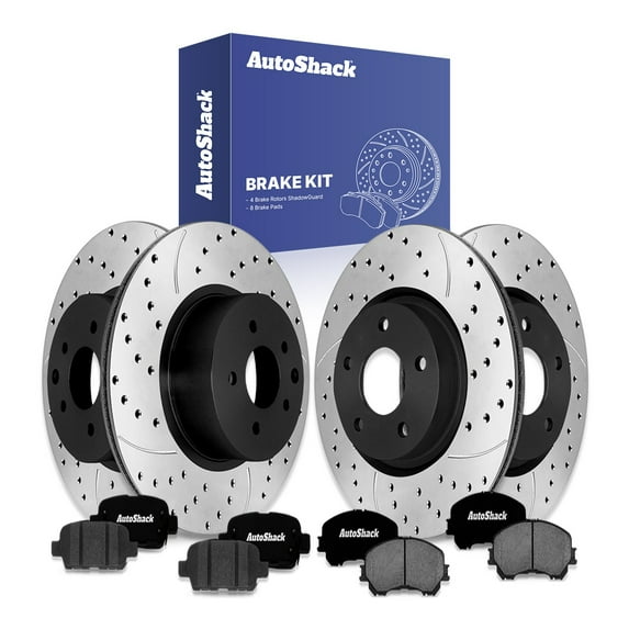 AutoShack Front & Rear Brake Rotors & Ceramic Pads for Nissan, Rogue 2014-2020 Rogue Sport 2017-2020 Qashqai 2017-2019, AWD FWD L4 2.0L 2.5L - E-Coated Drilled & Slotted - ShadowGuard