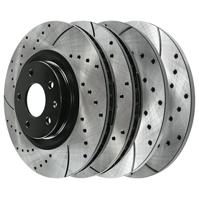 AutoShack Front and Rear Drilled Slotted Brake Rotors Black Set of 4