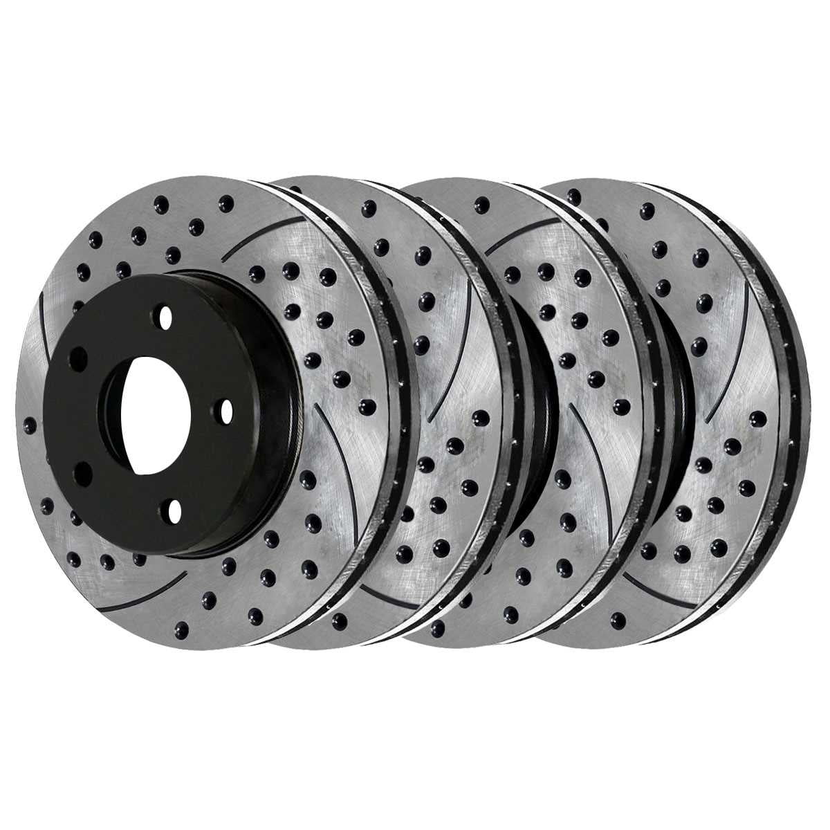 AutoShack Front and Rear Drilled Slotted Brake Rotors Black Set of