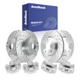 thumbnail image 1 of AutoShack Front Vented & Rear Solid Drilled & Slotted Coated Brake Rotors Silver Matte Finish + Calipers 8-PC Brake Kit Replacement for 2007-2010 Nissan Altima TurboGuard, 1 of 5