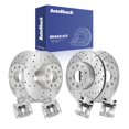 thumbnail image 1 of AutoShack Front Vented & Rear Solid Drilled & Slotted Silver Zinc Coated Brake Rotors + Calipers 8-PC Brake Kit Replacement for 2013-2015 Volkswagen Jetta SilverShield Pro, 1 of 5