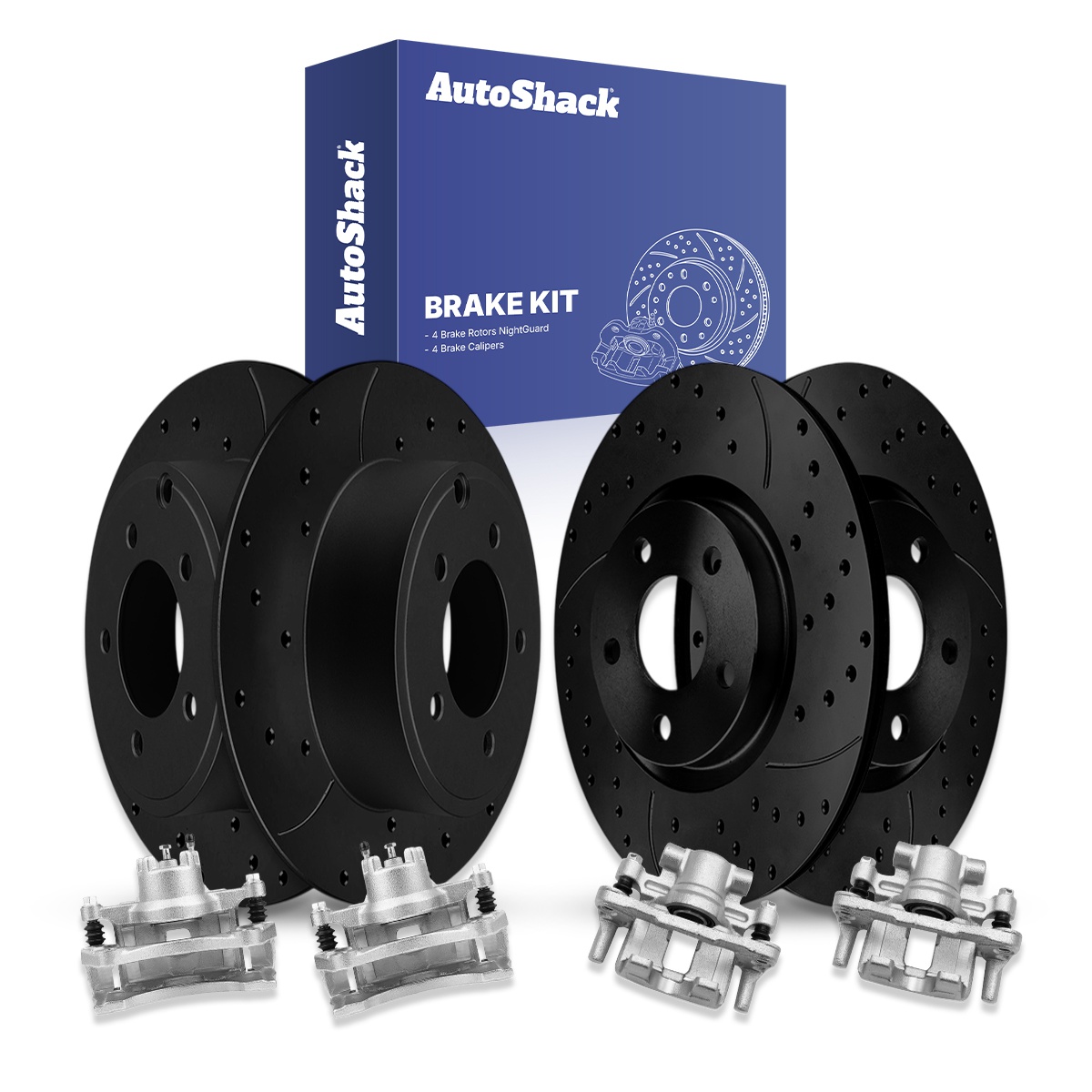 AutoShack Front Vented & Rear Solid Drilled & Slotted E-Coated Brake ...
