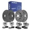 thumbnail image 1 of AutoShack Front Vented & Rear Solid Drilled & Slotted Coated Brake Rotors Black Matte Finish + Ceramic Pads + Calipers 16-PC Brake Kit Replacement for 2006-2008 Toyota RAV4 BlackShield, 1 of 5