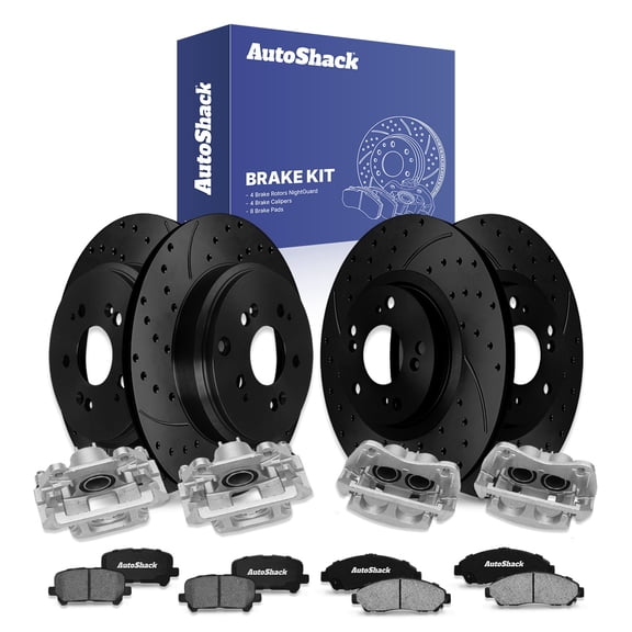 AutoShack Front & Rear Drilled & Slotted Brake Rotors Ceramic Brake Pads Calipers | Replacement for 2007-2013 Acura MDX 2010-2013 ZDX 3.7L V6 AWD | Black E-Coated | 16-PC Brake Kit | NightGuard