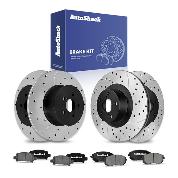 AutoShack Front & Rear Drilled & Slotted Brake Rotors Ceramic Brake Pads | Replacement for 2005 Subaru Legacy 2.5L AWD | E-Coated | 12-PC Brake Kit | ShadowGuard