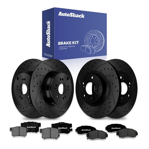 AutoShack Front & Rear Brake Rotors & Ceramic Pads for Honda & Acura, CR-V 2007-2011 RDX 2010-2012, FWD 4WD L4 2.3L 2.4L - E-Coated Drilled & Slotted - Black Finish - NightGuard